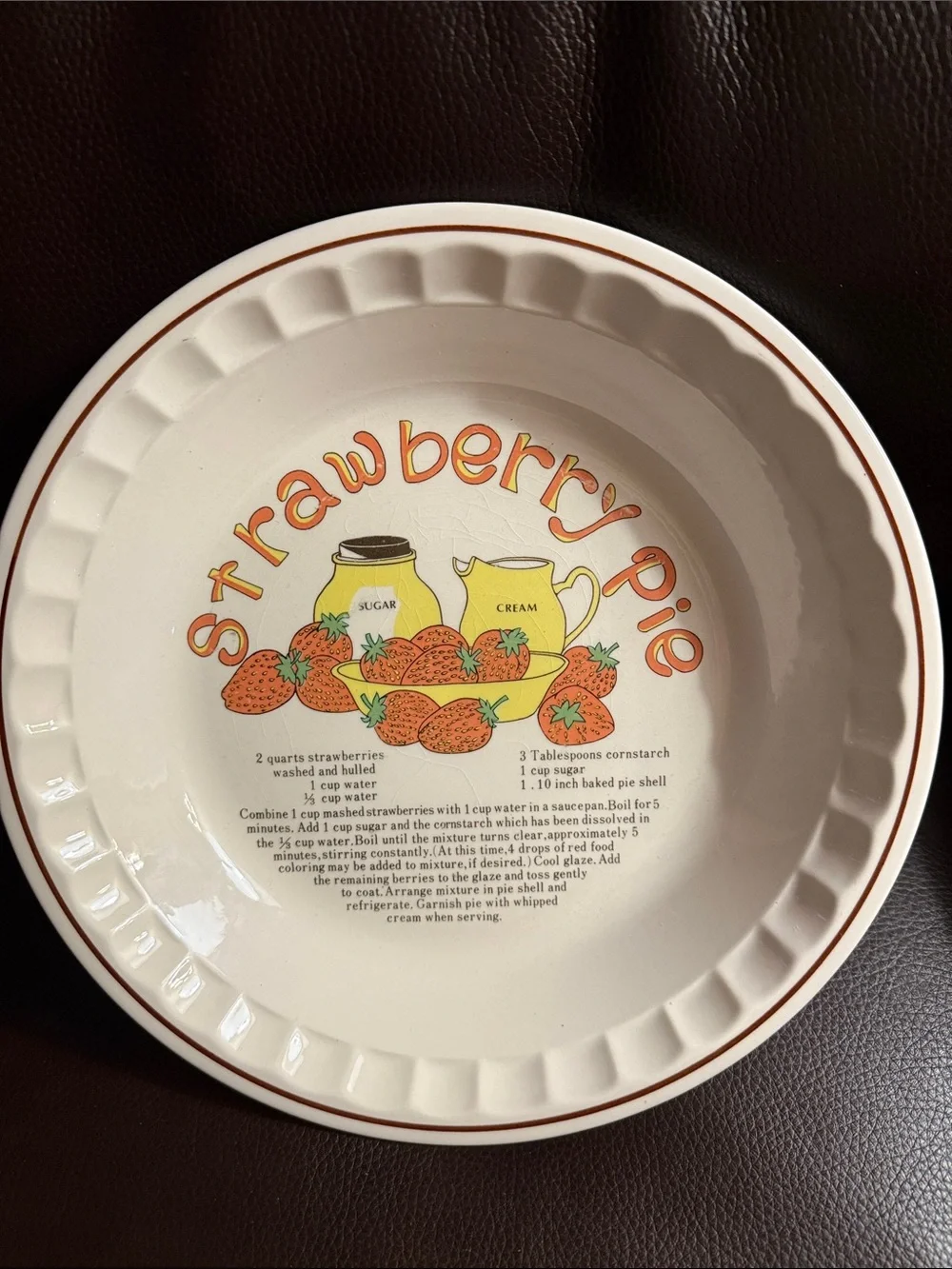 Strawberry pie recipe plate.